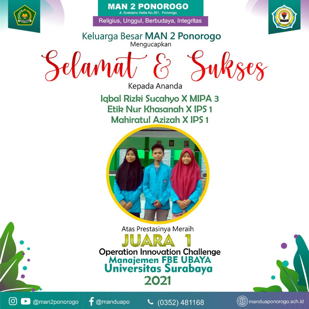 MAN 2 Ponorogo Rebut Juara Umum X-NATION Manajemen FBE UBAYA 2021