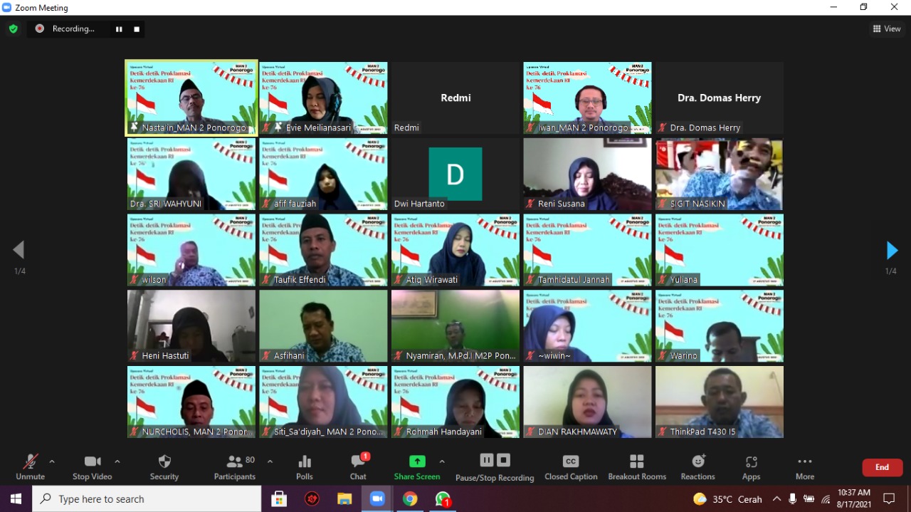 Peringatan Detik-Detik Proklamasi Kemerdekaan Ri Ke-76 MAN 2 Ponorogo Secara Virtual