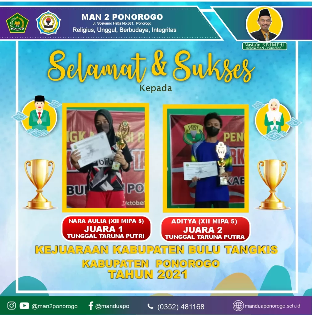 MAN 2 Ponorogo Borong Piala Kejurkab Bulu Tangkis 2021