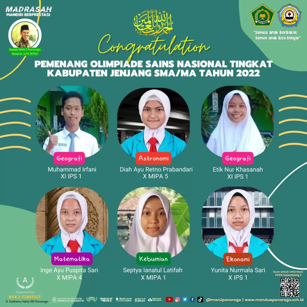 Siswa MAN 2 PONOROGO Lolos Menuju OSN-Provinsi 2022
