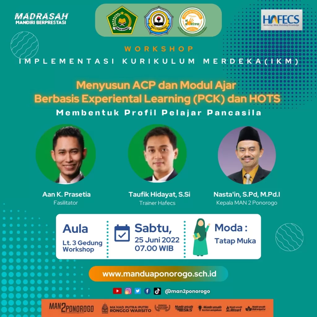 Workshop Penyusunan Perencanaan Pembelajaran Merdeka Dan Modul Bahan Ajar Berbasis PCK Dan HOTS Bersama Hafecs Di MAN 2 Ponorogo