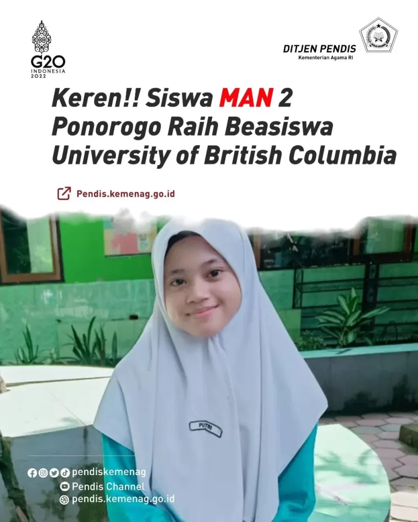 Putri Wahyu Siswa MAN 2 Ponorogo Mendapatkan Beasiswa PTN Luar Negeri