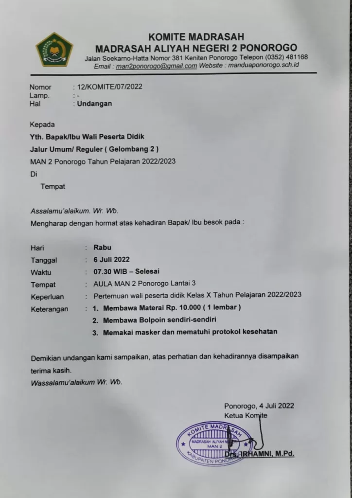 Pengumuman Penerimaan Peserta Didik Baru Jalur UmumReguler MAN 2 Ponorogo Tahun Pelajaran 20222023