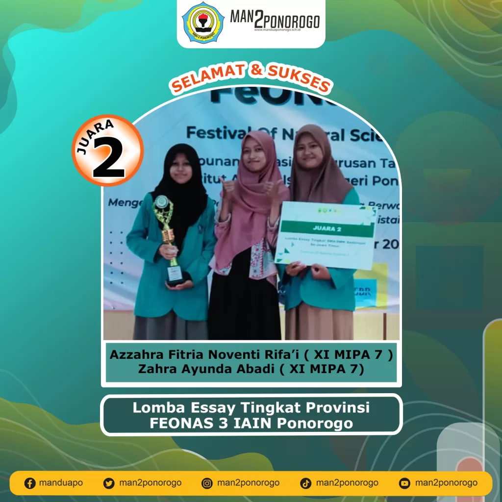 Dua Siswa MAN 2 Ponorogo Menangi Lomba Esai tingkat Provinsi