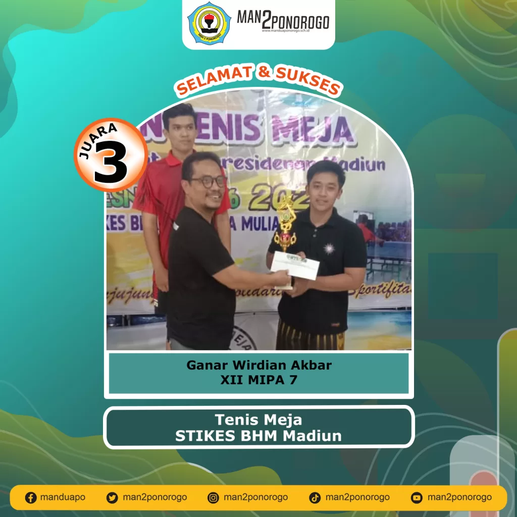 MAN 2 Ponorogo Raih Kememnangan di Kejuaraan Tenis Meja Se-Karesidenan Madiun